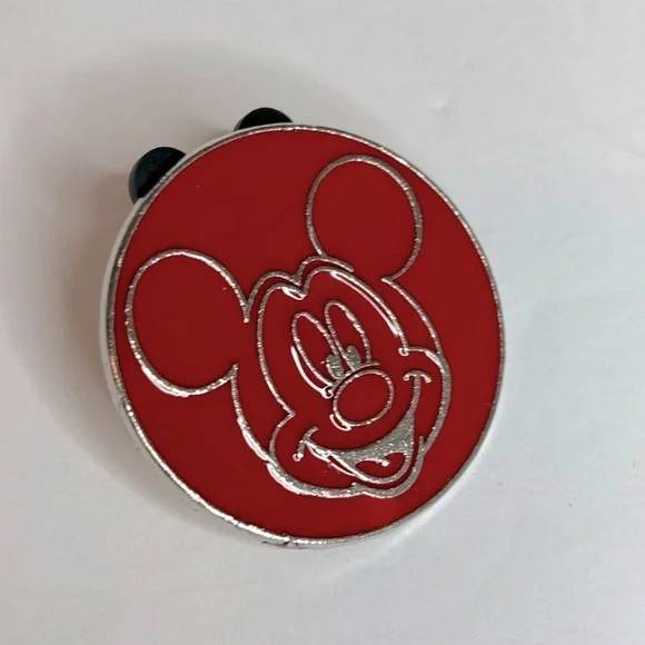 Disney Parks Trading Pin Mickey Mouse Head Circle Red Silver