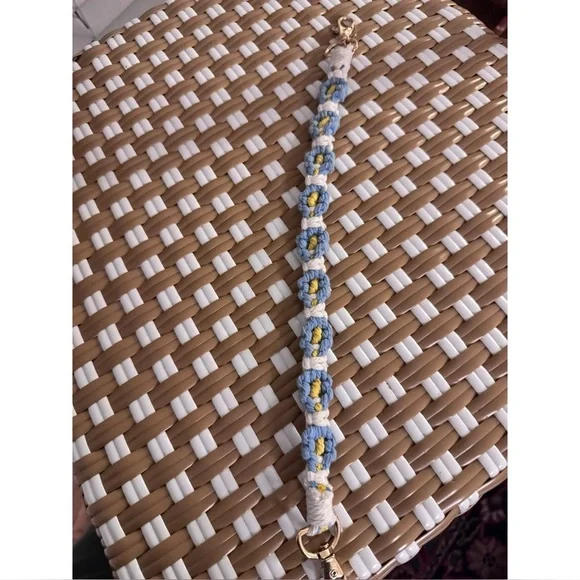Blue Daisy Floral Crochet Wristlet Keychain Phone Bag Charm Cottagecore Handmade