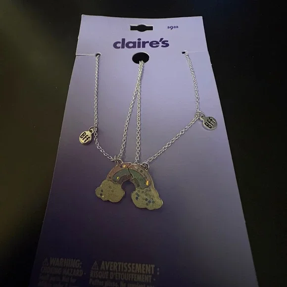 NWT Claire's Best Friends Rainbow Necklace Set BFF Friendship‎ Necklaces Silver