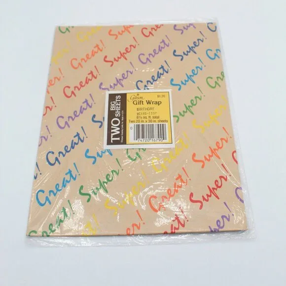 Vintage Gibson Birthday Affirmation Gift Wrapping Paper Two Sheets 20” X 30” NOS