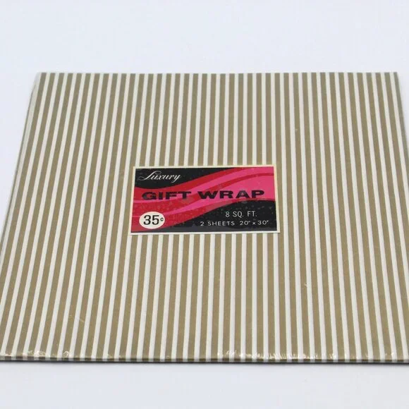 Vintage Gold & White Striped Luxury Gift Wrapping Paper Two Sheets 20” X 30” NOS