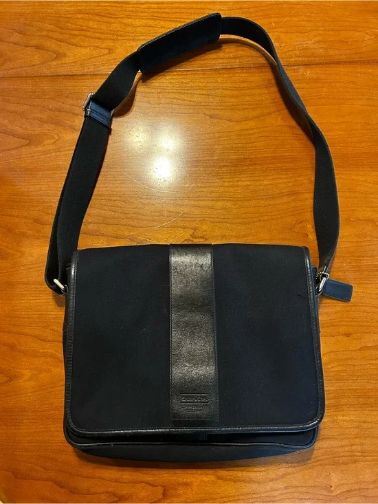 Coach Black Ballistic Nylon and Leather Messenger Laptop Bag G35-6411