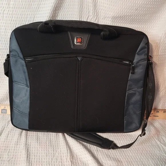 SwissGear Laptop Messenger Bag Black Blue Briefcase Shoulder Strap Travel Case
