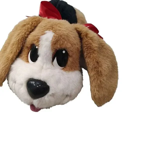 Vtg 2004 Mattel Pound Puppies Tricolor‎ Dog Puppy Plush Toy Red Bow Floppy Ears