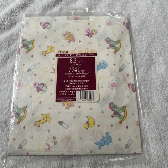 Vintage Gift Wrap Cleo Baby Wrapping Paper 8.3 Sq Ft 1998