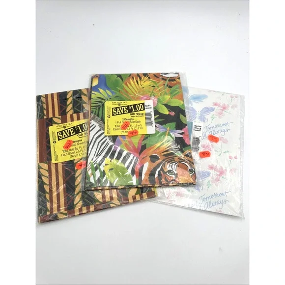 3 Packs Vintage Forget Me Not Gift Wrap Safari And Love Theme