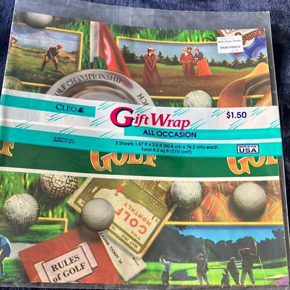 Vintage Golf Themed Gift‎ Wrap -Sealed New Old Stock