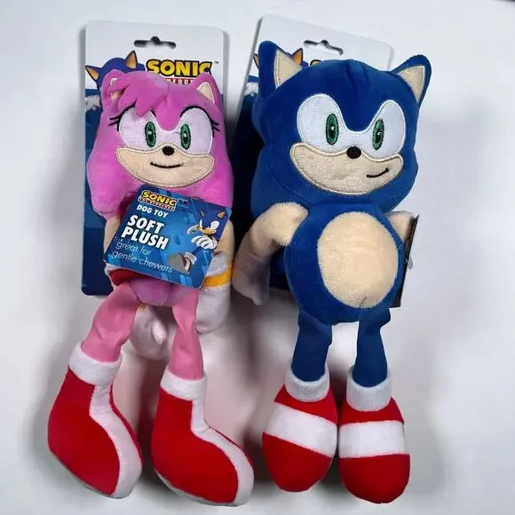 Sonic the Hedgehog Amy Rose & Sonic Soft Plush Dog Pet Toy Crinkle & Squeakers