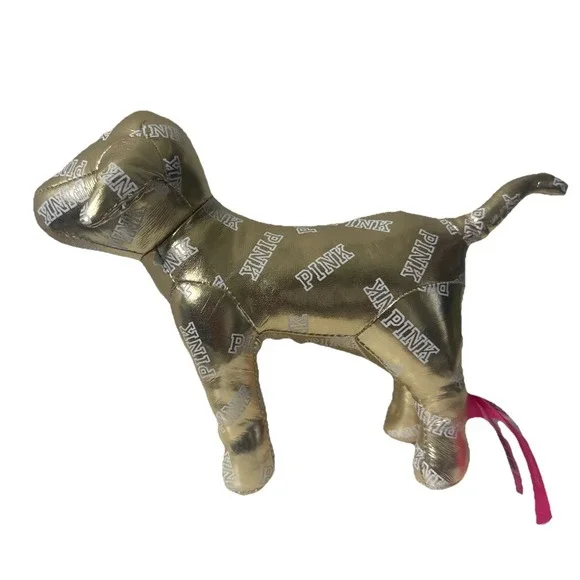 2014 Victoria Secret Plush PINK Dog‎ SHINY Metallic Gold w/ 