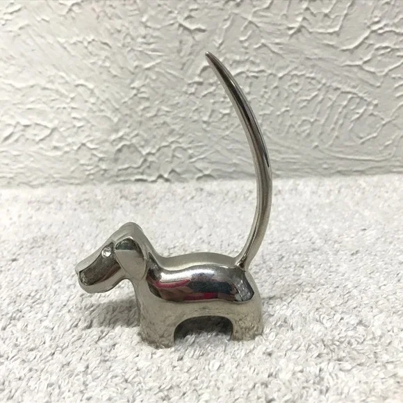 Scottie Schnauzer Dog Ring Holder Silver Tone Metal with Rhinestone Eyes