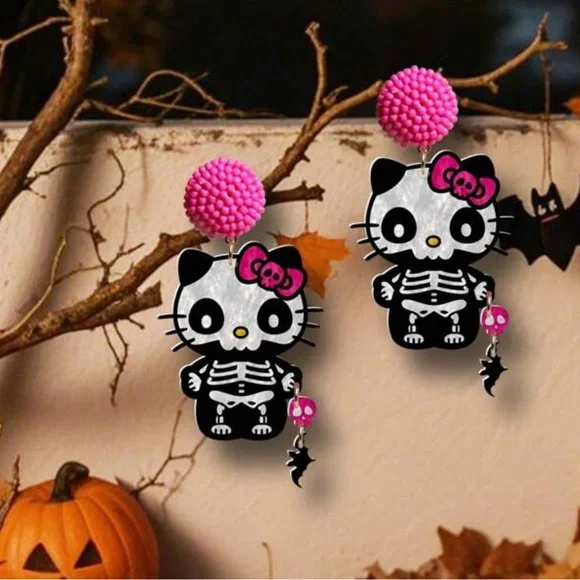 Pink Cat skull Earrings