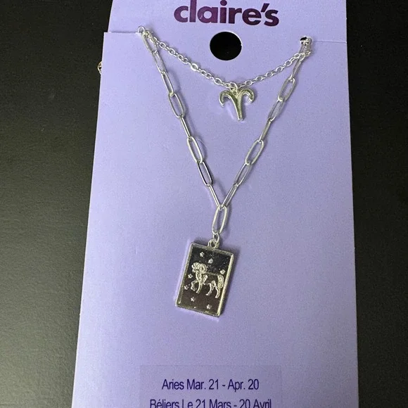 NWT Claires Silver Aries Zodiac Layered Set of‎ 2 Necklaces March April Gift