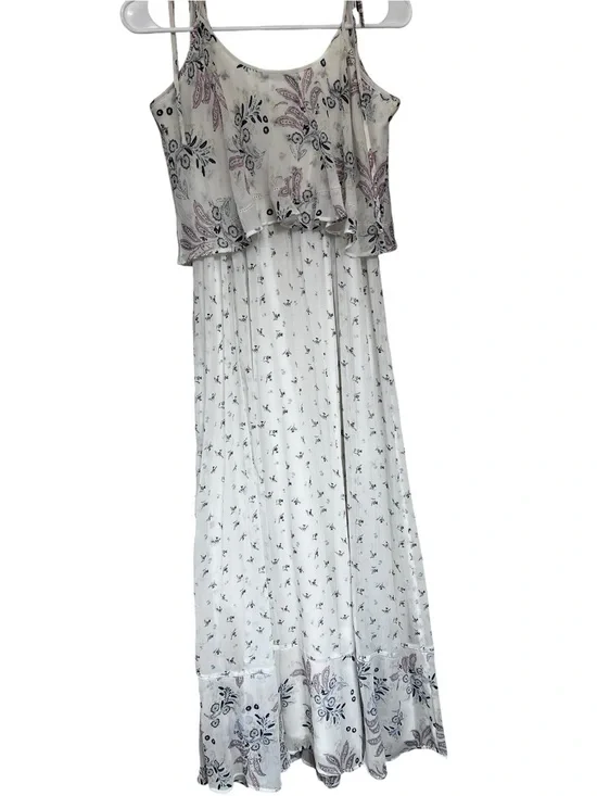 Abercrombie & Fitch White Maxi Dress with Pink Paisley and Black Floral Accents