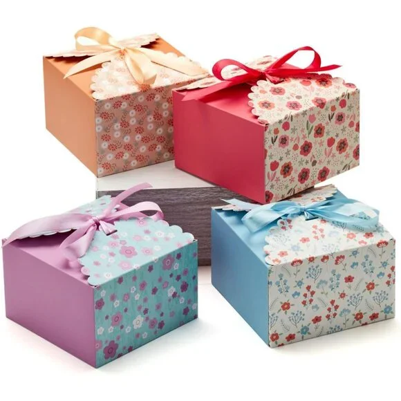 Floral Pattern Decorative Cardstock Small Gift Boxes With Ribbons Pack of 20