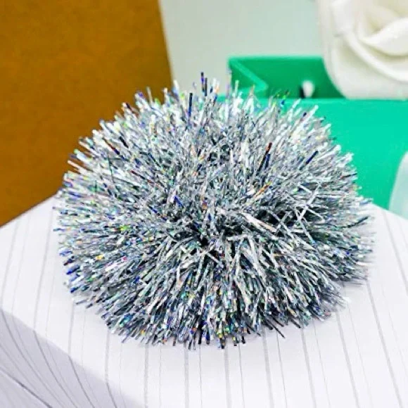 4 Silver Metallic Pom Pom Bows for Party Gift Wrap