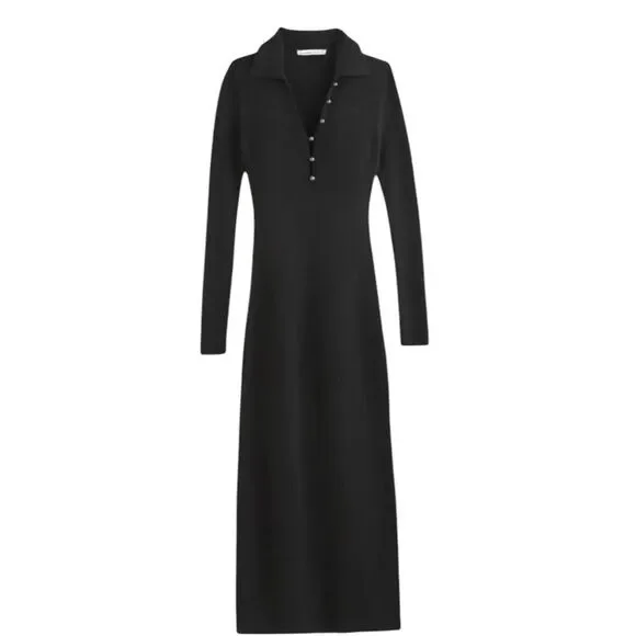 Abercrombie & Fitch Long-Sleeve Collar Midi Sweater Dress Black