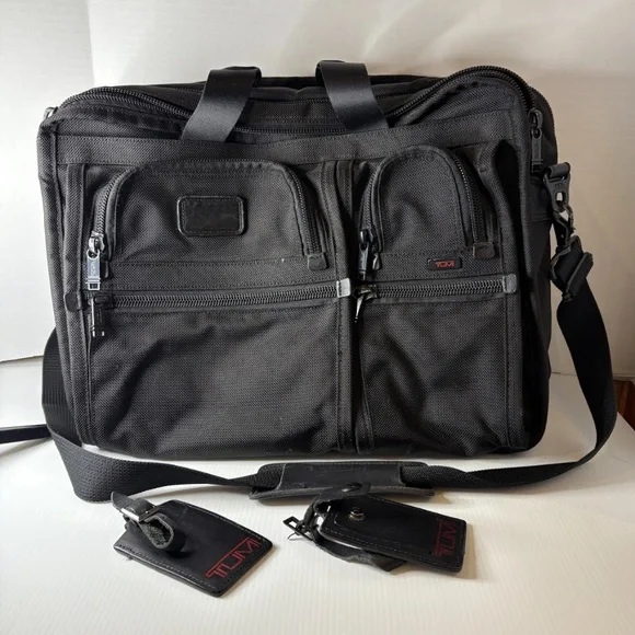 Tumi Alpha Expandable Ballistic Nylon Black Briefcase Messenger Laptop Bag 26160