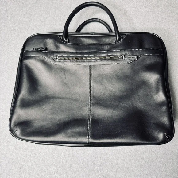 Levenger Black Leather Messenger Bag Briefcase Crossbody‎ Shoulder Strap Zips