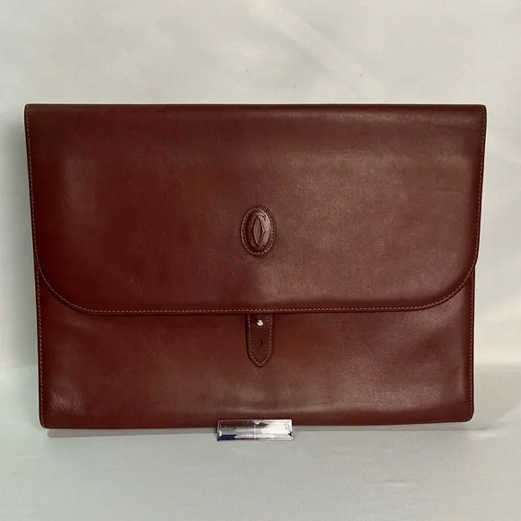 Cartier must de Portfolio Briefcase Document Bag Clutch Bordeaux Red