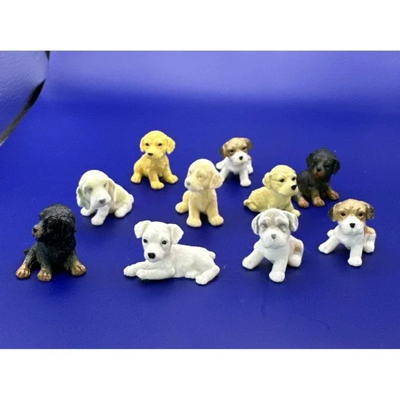 Mini Flocked Dog Figures Puppies Puppy Animals Lot Of 10 Some Fuzzy
