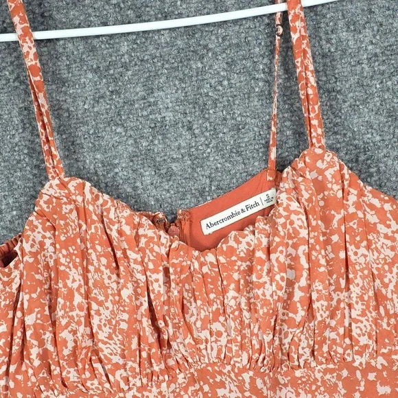 Abercrombie & Fitch Womens Small Maxi Dress Orange White Abstract Ruched Slit