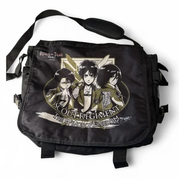 Attack on Titan Anime Black Scout Regiment Messenger Bag Laptop / Book Bag