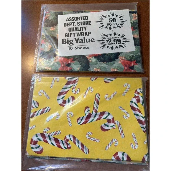 Vintage Christmas Wrapping Paper Flat Sheets 2 Packages Of 10 Sheets (20 Total)