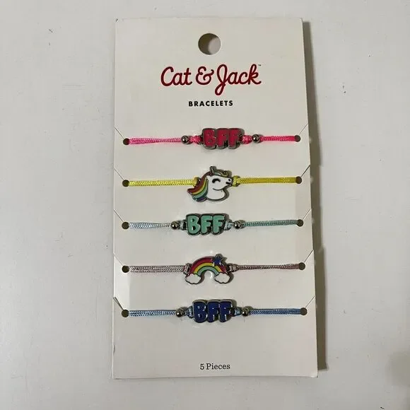 Cat & Jack BFF Unicorn Rainbow Friendship Bracelets Set of 5 NEW