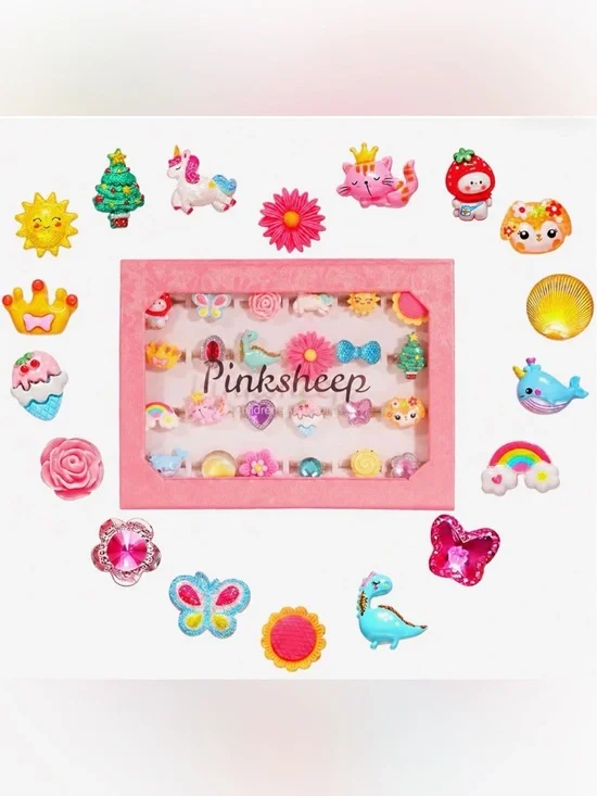 Pink Sheep 24 Pc Set Girl Jewel Rings