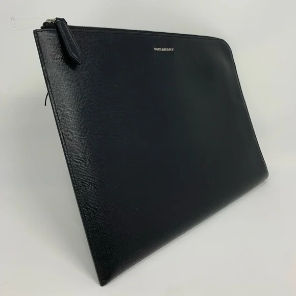 Burberry Embossed Leather Zip Around Leather Envelope Pouch for Men