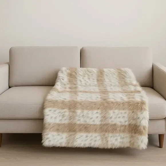 Threshold Faux Fur Fur Throw Blanket Animal Print Tan Cream Cozy Mob Wife Cabin