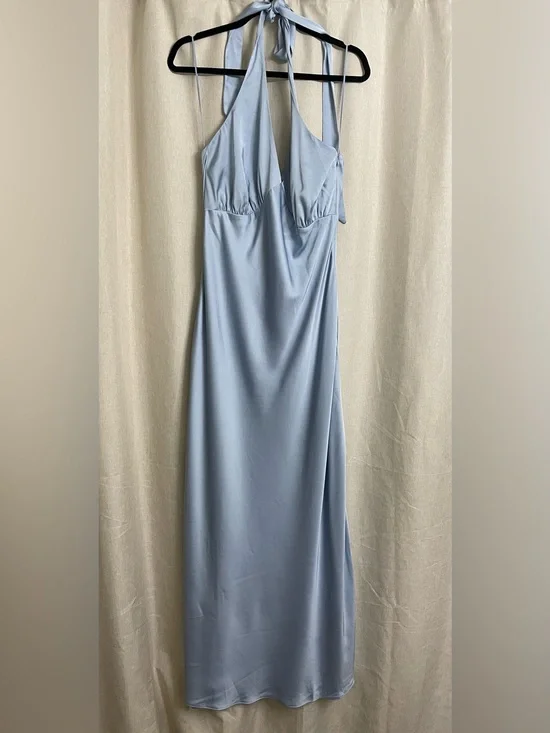 Pale Blue Halter Slip Maxi Dress
