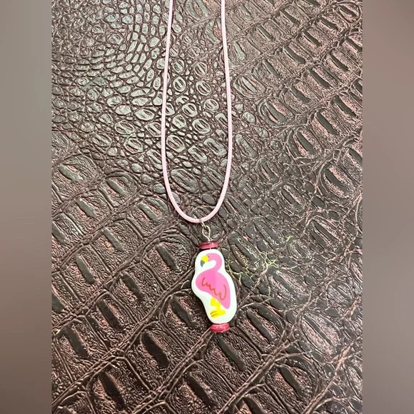 LN flamingo kids necklace , pink cord girls