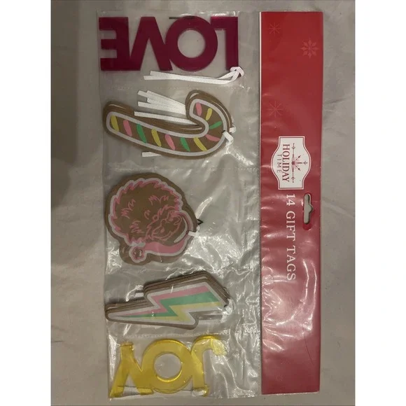 Fun Festive Large Colorful Gift Tags Retro LOVE JOY Pink Yellow‎ Purple Gifting