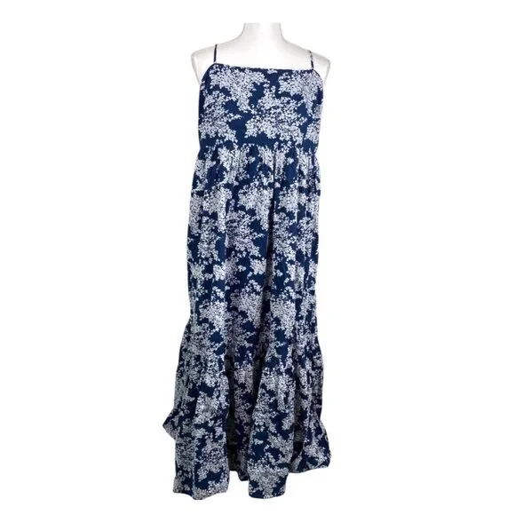 NWT Abercrombie & Fitch Dress Floral Sleeveless Low Back Boho Resort Blue Sz XL