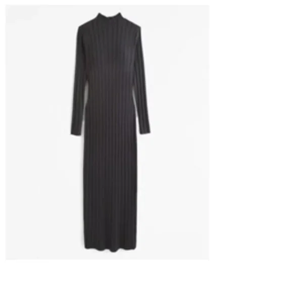 Long-Sleeve Glossy Maxi Sweater Dress DARK GREY XS TALL