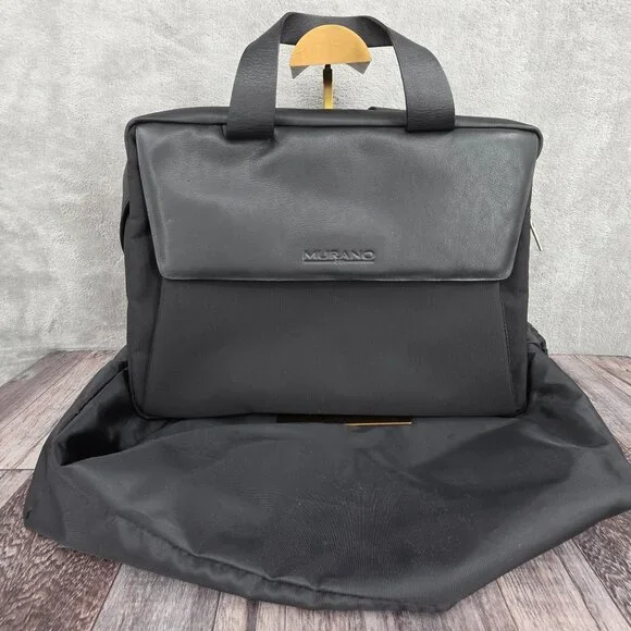 Murano Signature VTG Business Shuttle Laptop Bag Black Leather Nylon Deadstock