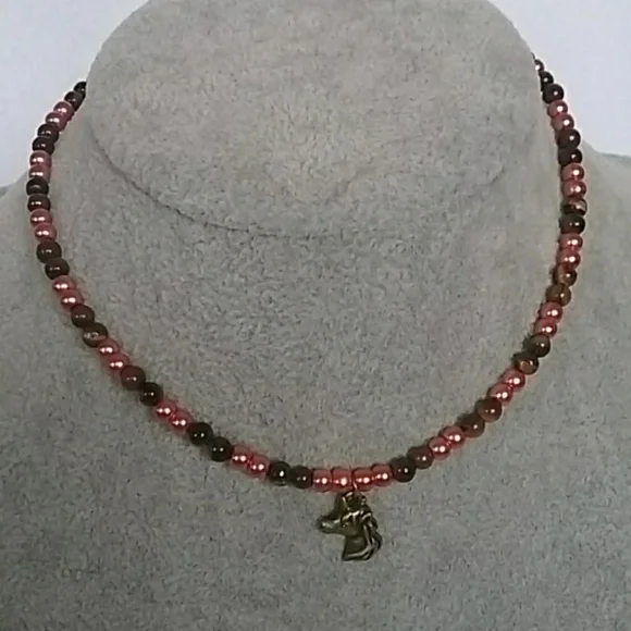 Girls horse charm beaded necklace