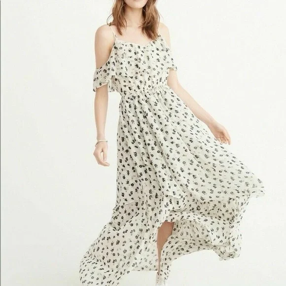 Abercrombie & Fitch Womens Floral Maxi Dress XS Flutter Sleeve Garden Party A+F
