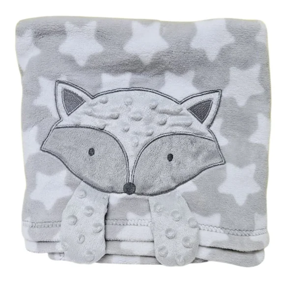 Baby Gear Cute and Super‎ Soft Gray Raccoon & White Stars Minky Baby Blanket
