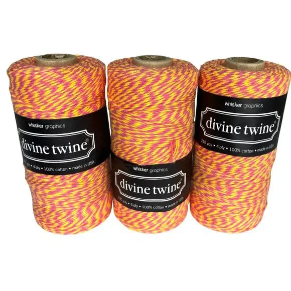 Divine Twine Set 3 Bakers String Orange Pink Made Usa Cotton 240 Yards 4 PLY New