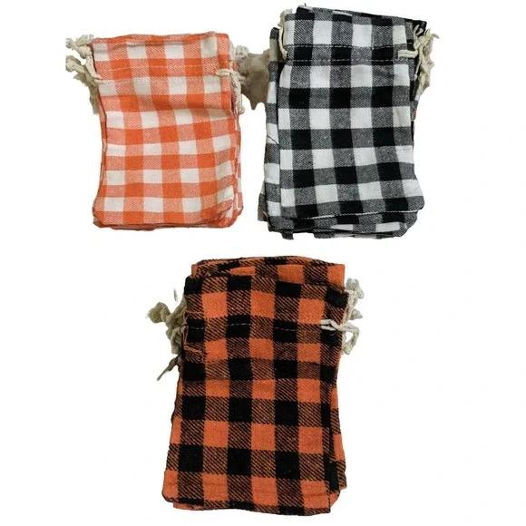 36 Buffalo Plaid Orange Black Drawstring Bags Fabric Sacks Gift Bag Cloth 4.5x3