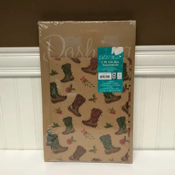 Pioneer Woman Christmas Gift boxes Set Holiday Kraft Country Boots W Lights 5pk