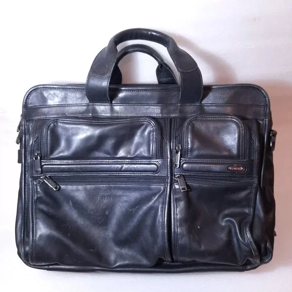 Tumi Alpha 2 Laptop Briefcase bag Black Napa Leather 96160D4 Computer distressed