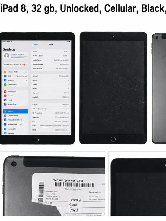 Apple iPad 8, 32 gb, Unlocked, Cellular, Black, #5D