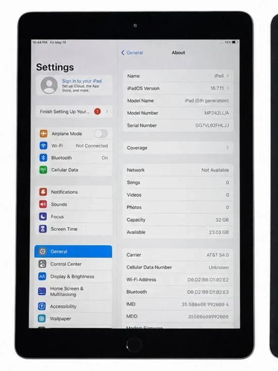 Apple iPad 5, 32 gb, Unlocked, Cellular, Black, #2D