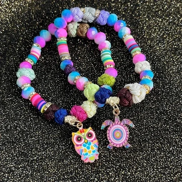 Kids Handcrafted Beaded & Braided Stretch Bracelet (2 piece set)