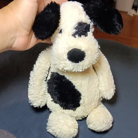 Jellycat Cream and Black Plush Dog Toy