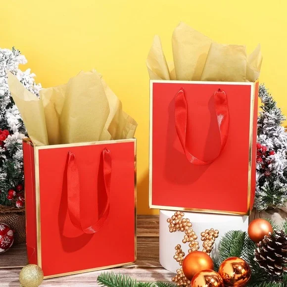 5 Pack Metallic Paper Gift Bags with Handle and Tissue 9 x 7 x 3.1