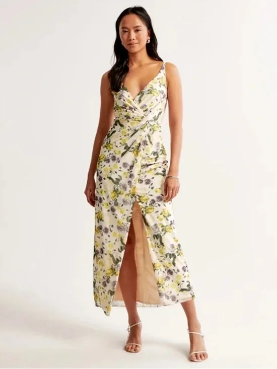 Abercrombie - Mesh Twist Wrap Maxi Dress - Cream Floral